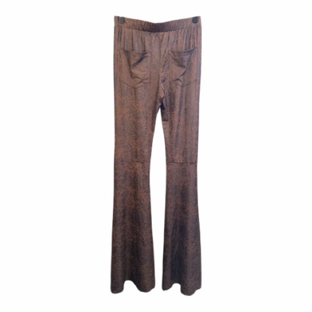 Saints & Hearts Brown Faux Leather Flare Pants Small Y2K Boho Western Festival - Picture 3 of 7